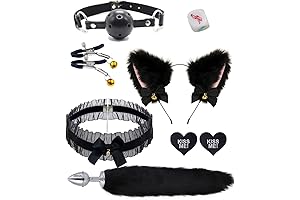 Simulated Fur Animal Tail Choker Gag Ball Butt Plug Tail Sex Dice Set