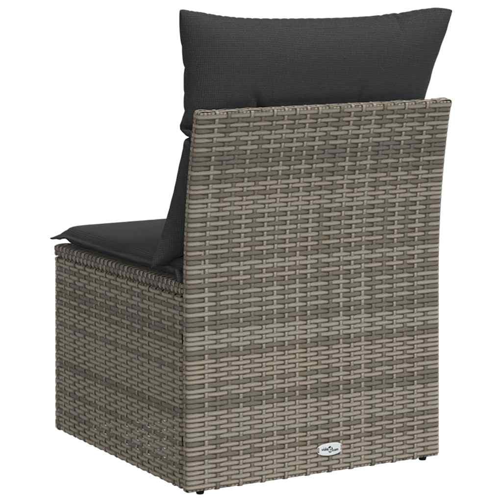 Divano Giardino Senza Braccioli in Polyrattan Grigio con Cuscini | Poltrona modulare per arredare patio o balcone, dotata di piedini regolabili per una stabilità ottimale.