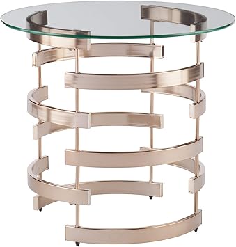 Amazon Com Sei Furniture Belmar Contemporary Round Glass Top End Table Champagne Home Kitchen