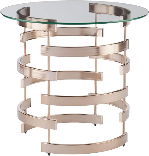 Belmar End Table - Round Tempered Glass Top w/ Chapagne Finish - Metal Frame