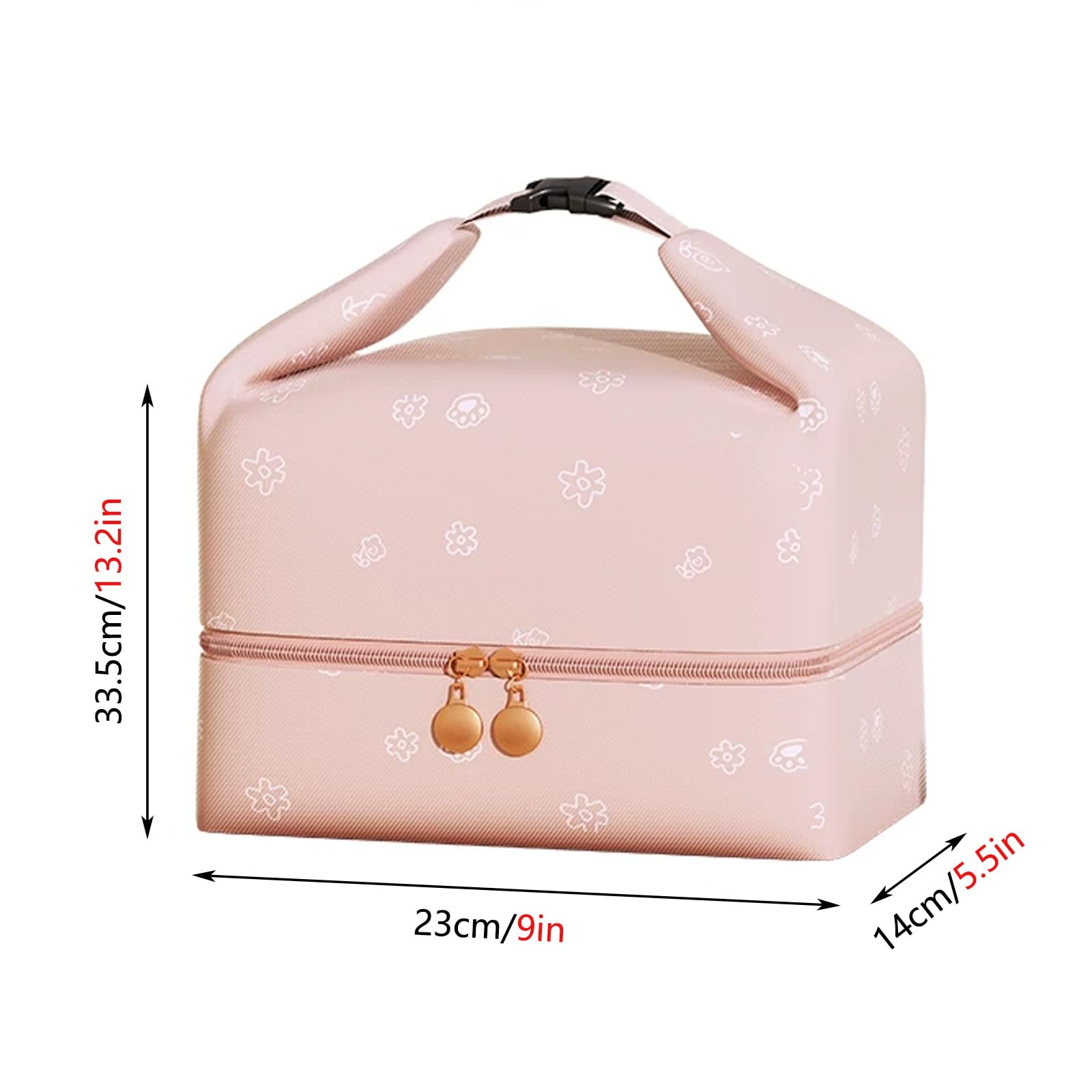 Bolsa de Mano Impermeable de Gran Capacidad, Bolsa de Almuerzo de Dos Compartimentos, Fácil de Limpiar, Diseño de Doble Cremallera, Perfecta for El Trabajo(Pink)