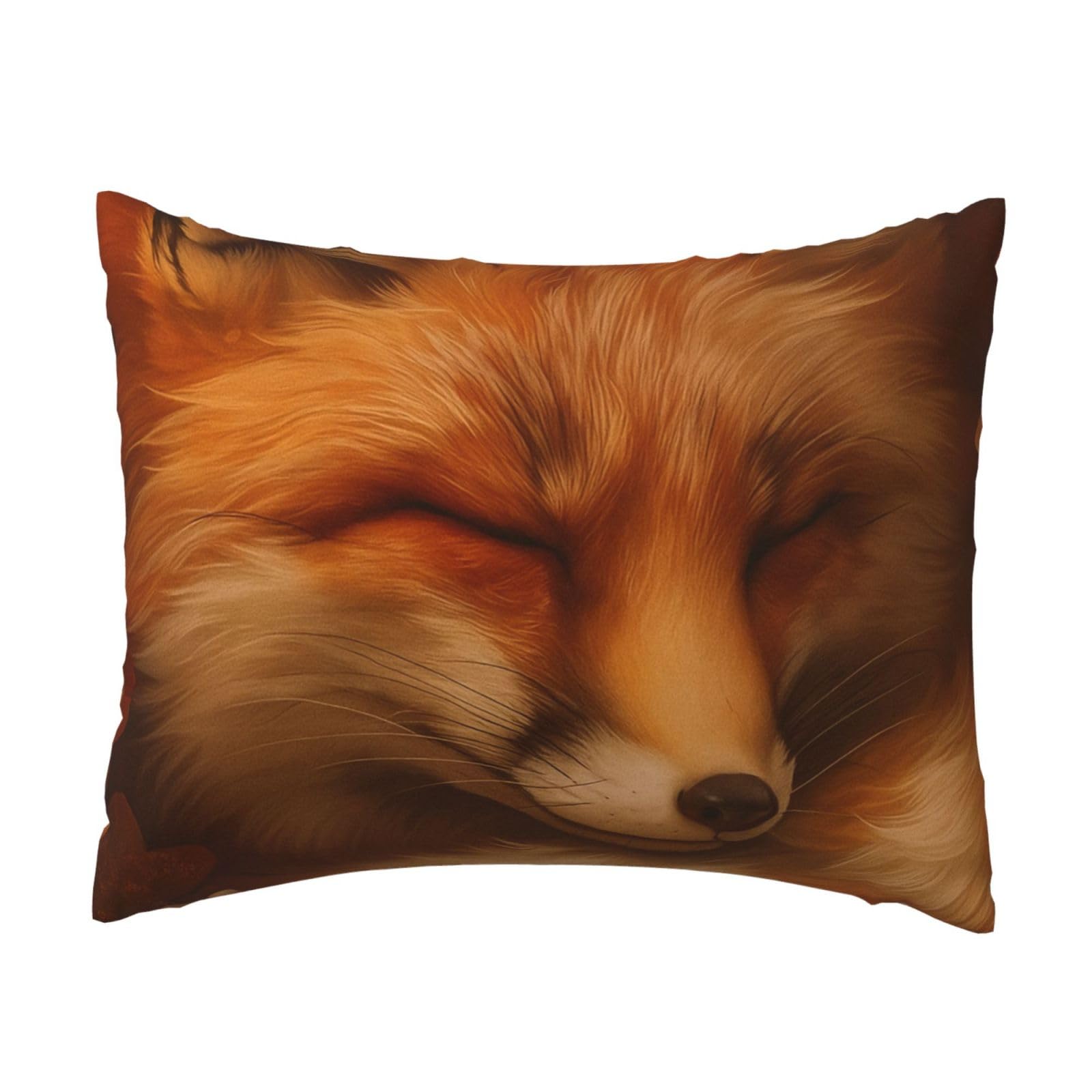 Autumn Flower Pile Sleeping Fox Pillowcase Soft Plush with Zipper Decorative Pillowcovers 16x20 in