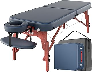 CLORIS 84" Professional Massage Table Portable Reinforced Wooden Leg Hold Up to 1100LBS 2 Folding Lightweight Spa Salon Tattoo Massage Bed Height Adjustable with Carrying Bag - Blue