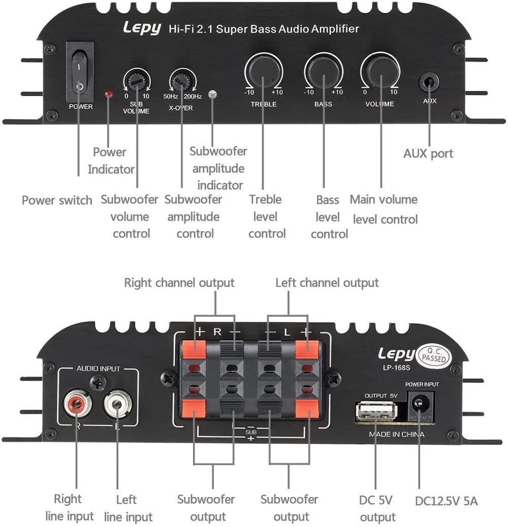 LP-168S 2.1CH Super Bass HI-FI Audio-Stereo-Leistungsverstärker AMP für Auto-Motorrad-Heim-Audiogeräte mit Netzteil