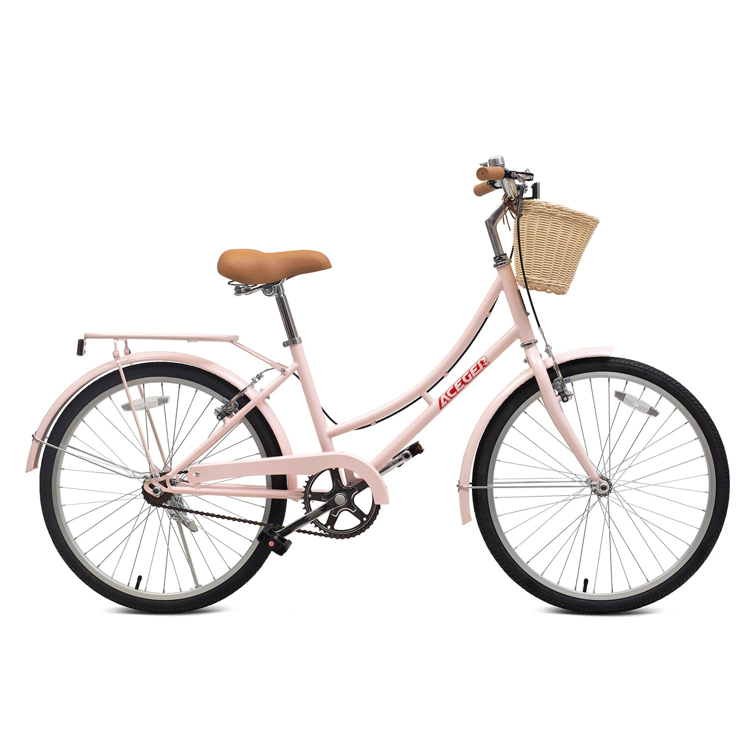ACEGER 24 26 Inch Women Comfort Bike, Single Speed and 7 Speed, Adult City Bike with Basket and Rear Rack, Hi-Ten Steel Frame with Adjustable Handlebar and Saddle, Multiple Colors