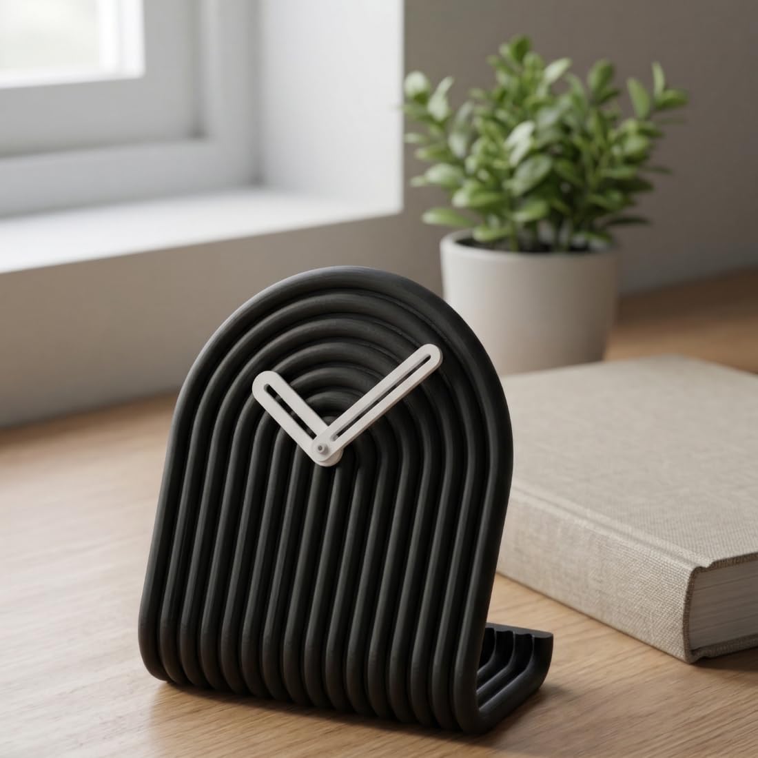 Modern Minimalist Arch Table Clock Black | Designer Desk Clock for Home, Office & Bedroom | Compact Decorative Analog Clock-image-44