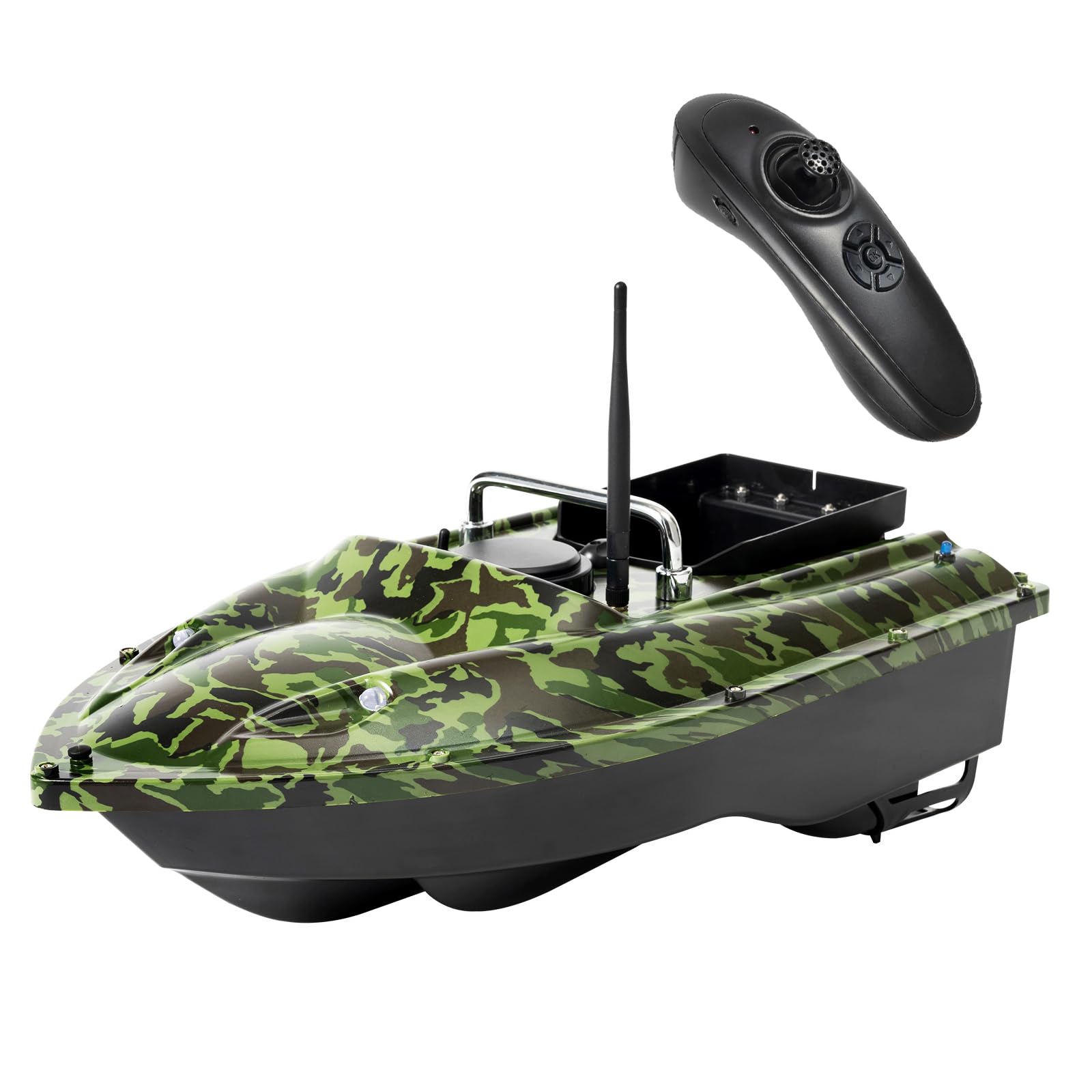 MEHOOSPVN Voederboot, 500 m, 1,5 kg lading, visaas, boot, aasboot, boot om te vissen, visvinder, dubbele motor, scheepsboot met led- navigatorverlichting, aasboot met afstandsbediening, zwart