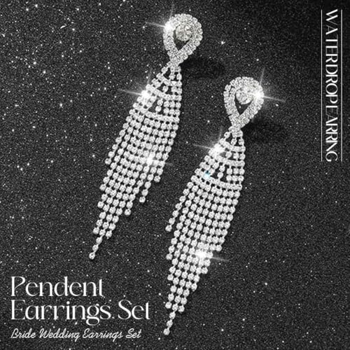 Unicra Long Tassel Rhinestone Earrings Silver Diamond Dangle Earrings Jewelry Sets Crystal Bridal Wedding Earrings Accessories for Women and Brides3