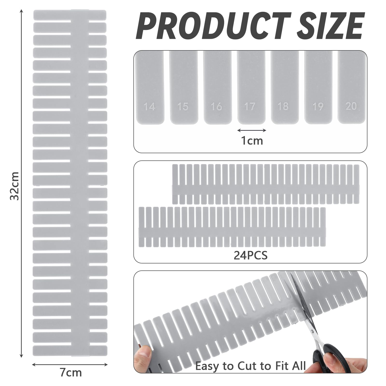 Pavlleen 24 Pezzi Separatori per Cassetti, Divisori per Cassetti Regolabili, 32 x 7cm Organizer Cassetti, Versatili Separatori in Plastica per Biancheria Intima, Calze, Forniture per Ufficio (Grigio)