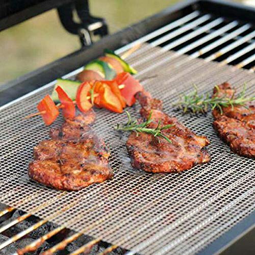 Copper BBQ Grill Mesh Mat-Set of 5 Non-Stick Reusable Heavy Duty 13x15.75 Inch Heat Resistant-Easy to Clean PTFE Coated Fiberglass Silicone Free-Suitable for Smoker, Pellet, Gas, Charcoal Grill