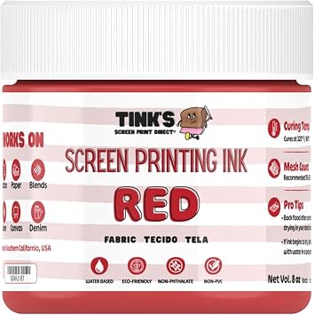 Tinks Screen Printing Ink - Red 8oz. Water-Based Fabric Ink - Screen Printing, Stenciling, Tote Bags & Fabric Stamping - Non-Toxic, No Harsh Fumes, Soap & Water Cleanup - Made in California