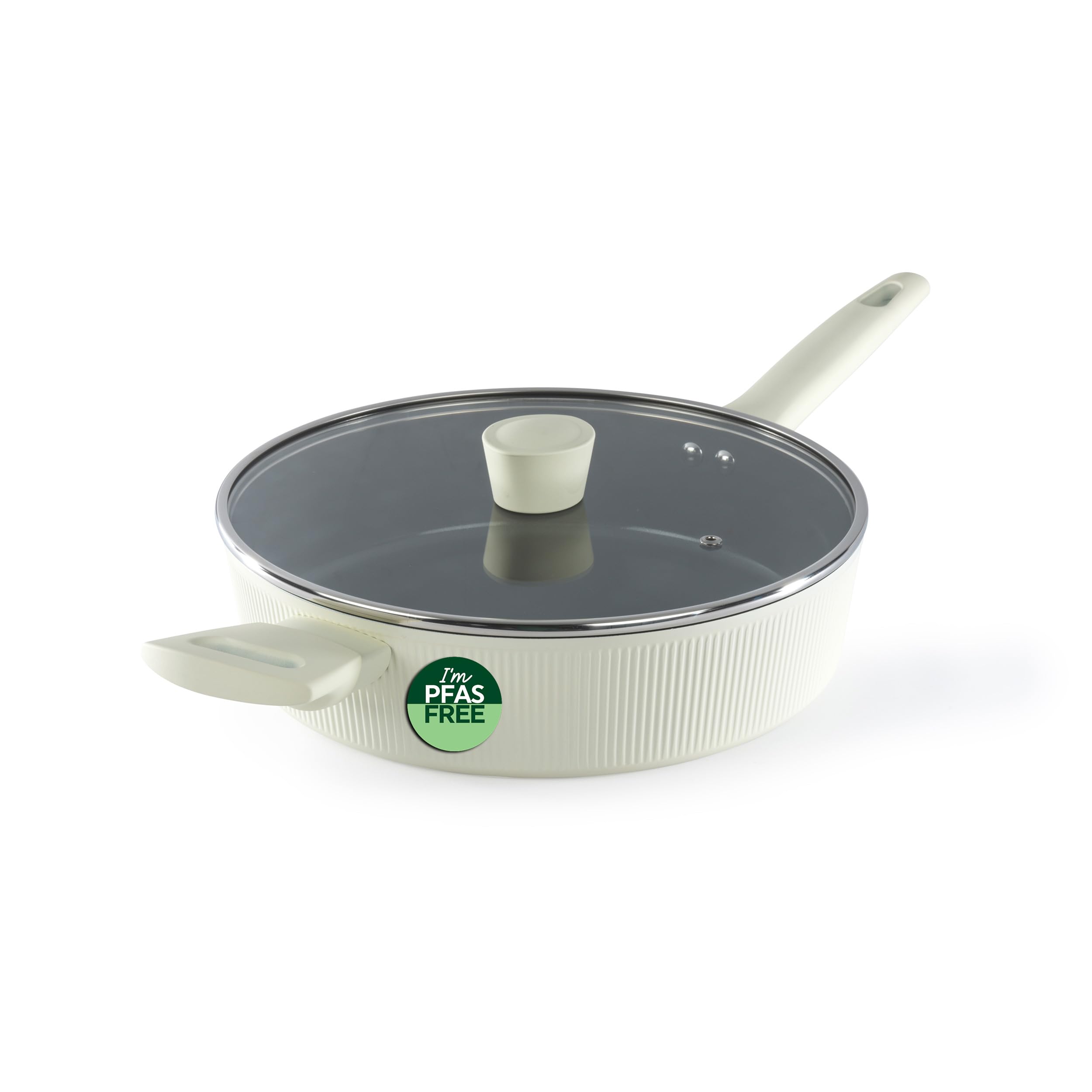 Russell Hobbs Côte Ceramic 28cm Sauté Pan with PFAS-Free Non-Stick Coating - Forged Aluminium Body, Soft-Touch Handles & Glass Lid with Steam Vent, Induction Compatible