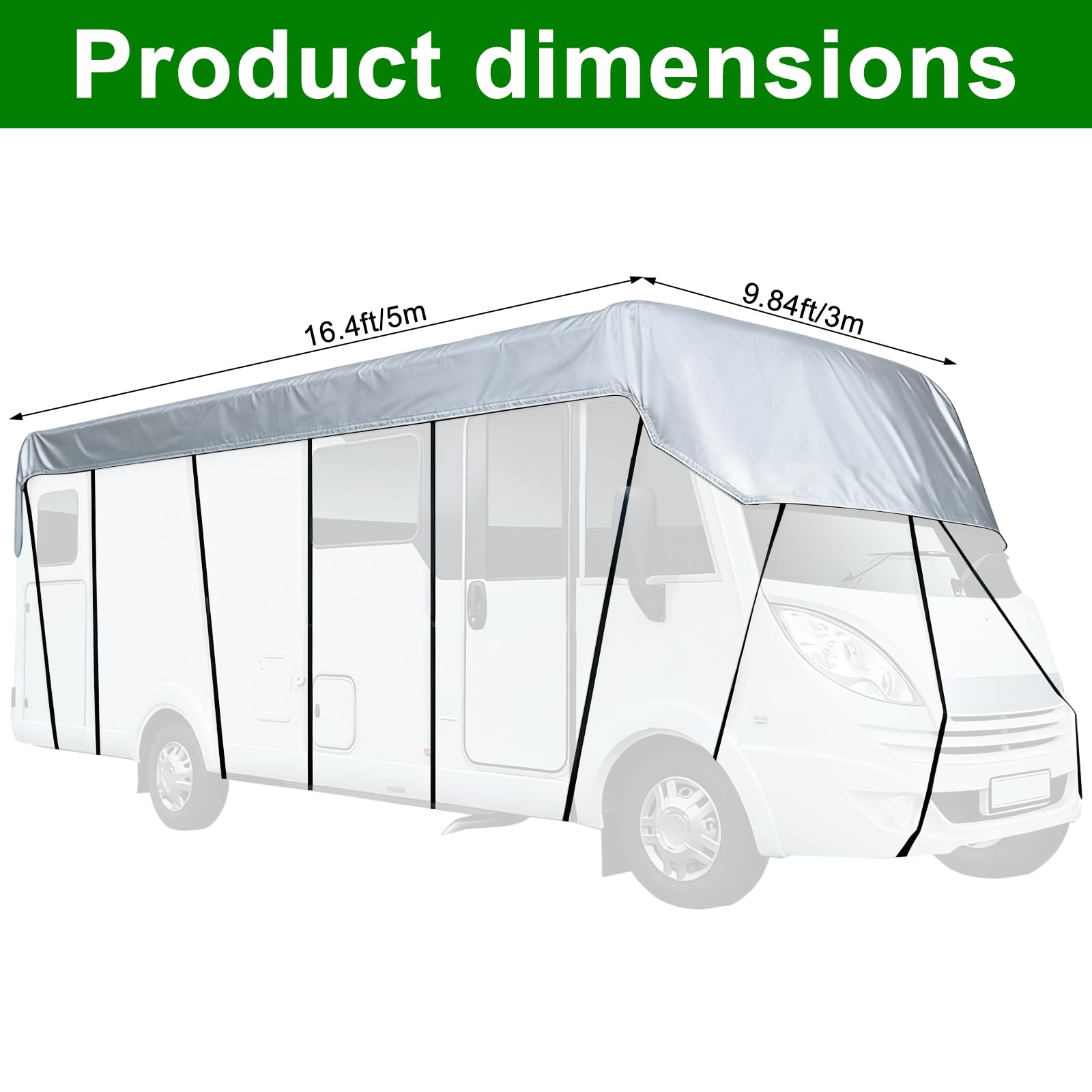 Copertura superiore per camper e roulotte, copertura impermeabile universale per l'estate, protezione dai raggi UV, tessuto Oxford 210D, con strisce riflettenti, 5 x 3 m