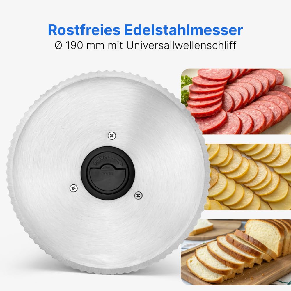 Clatronic Brotschneidemaschine Edelstahlmesser Ø 190mm Allesschneider elektrisch Schnittstärke 0-15mm MA 3585