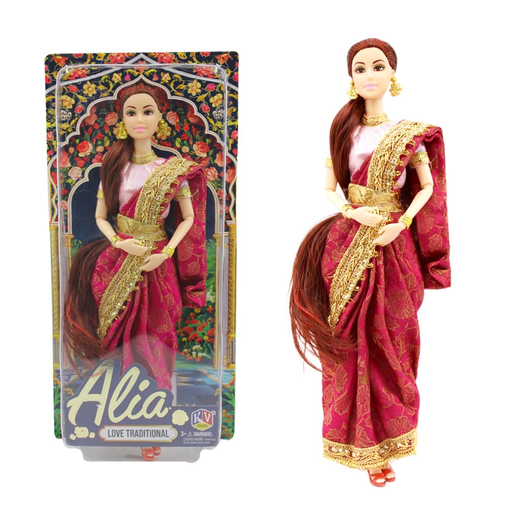 Fashion Princess Doll for Girls | Alia Tradition Style Toy for Girls | Birthday Gift for Kids 3+ Years | Beautiful Indian Doll for Pretend Play & Return Gifts (Pink Saree)-image-37