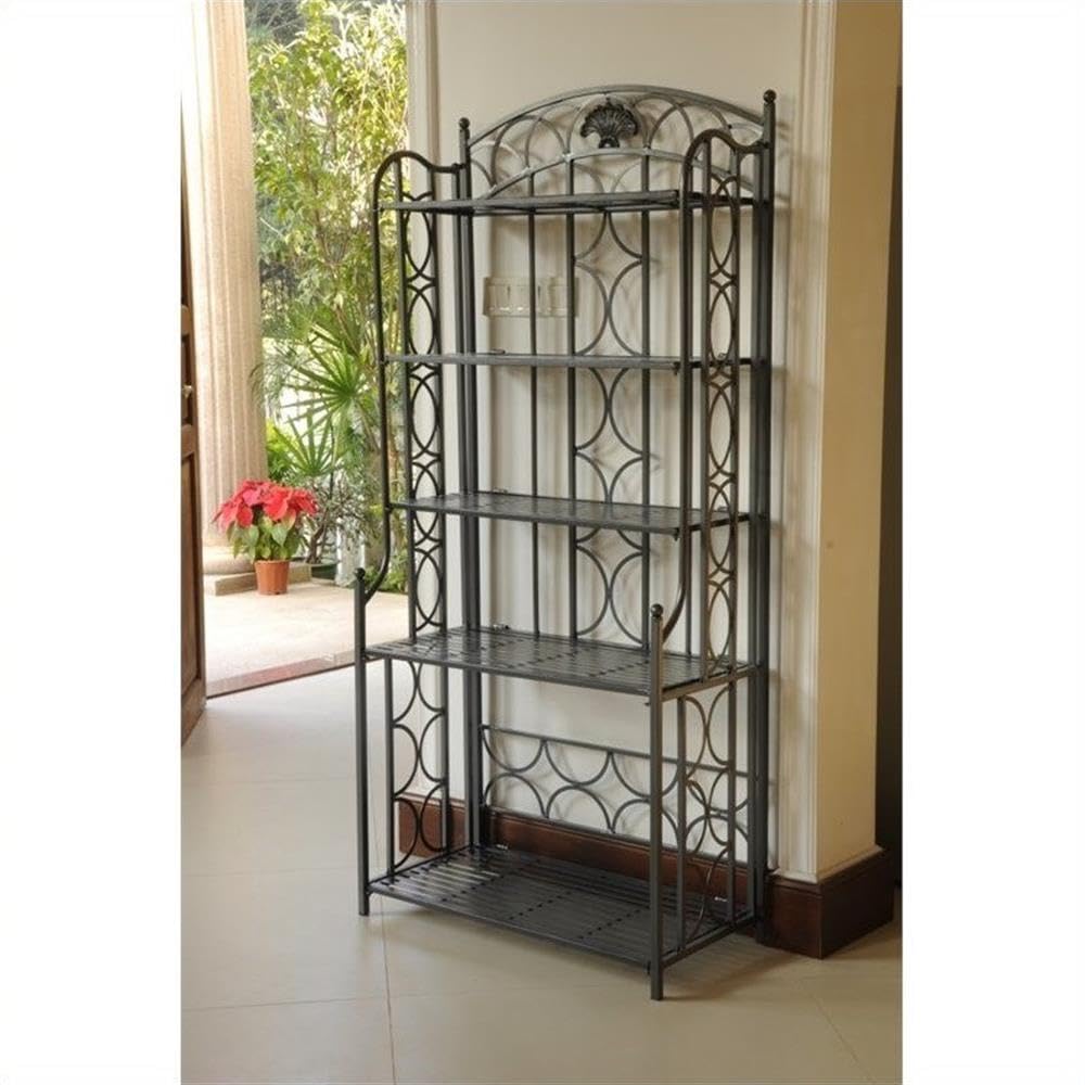 Pemberly Row Iron Bakers Rack in Pewter