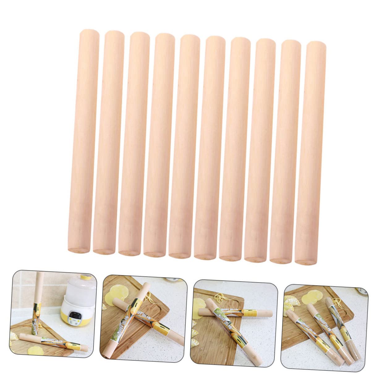 VALICLUD Rouleaux à Pâtisserie Lot de 10 en Bois Khaki Surface Lisse Résistants à l'usure, Maison Préparation de Pizza