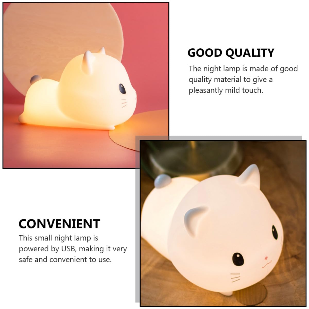 Nachtlampe Kleine Schlafzimmer Dekorative und Schreibtisch Katzen Nachtlicht USB Betrieben aus Silikon Abs Süßes Katzenförmiges Design