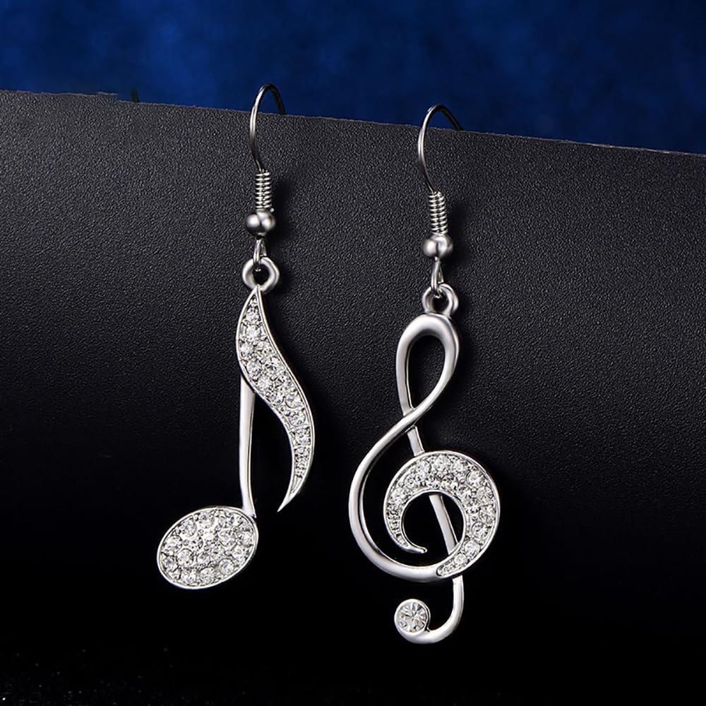 Boucles d'oreilles pendantes délicates en forme de note de musique asymétrique, pendantes pour femmes et filles, cristal, zircone, clé de sol, goutte de musique, bijoux fantaisie, cadeaux,