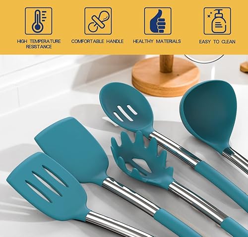 Miniatura 2 de Fungun - Juego de utensilios de cocina de silicona antiadherentes 24 piezas resistentes al calor con mango de acero inoxidable ideales como regalo