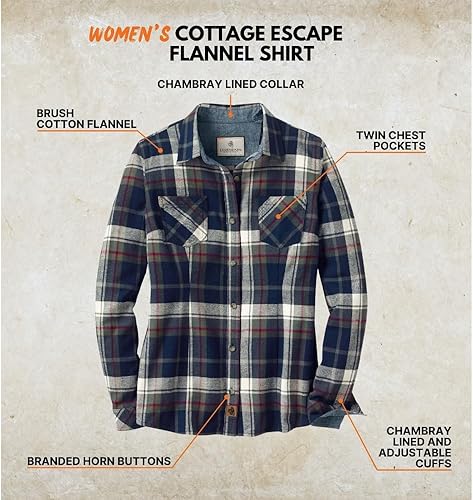 Miniatura 2 de Legendary Whitetails - Camisa de manga larga de franela a cuadros con botones para mujer, 100% algodón