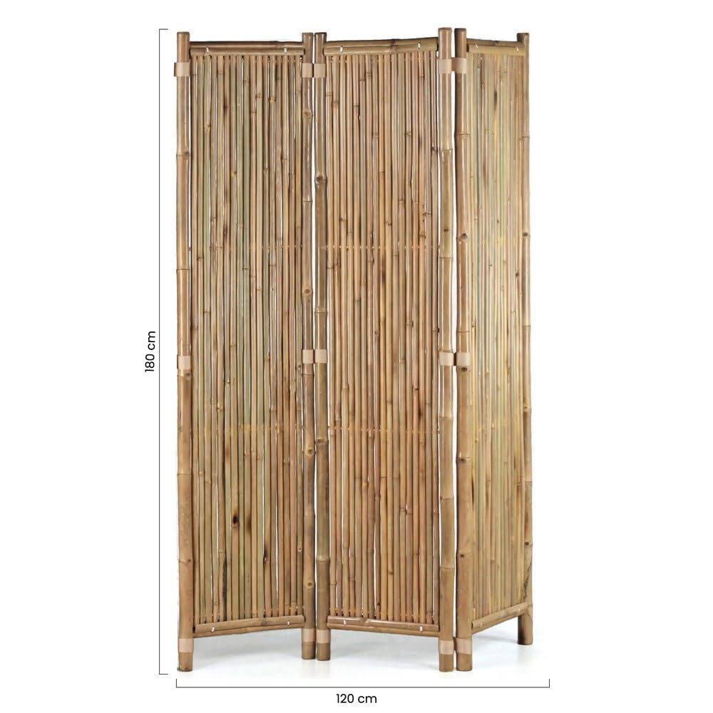 Brigros - Paravento da Esterno in Bamboo Naturale, Separè Frangivista Pieghevole per Giardino Terrazzo e Balcone, Schermo Privacy Decorativo, 3 Pannelli 120x180 cm