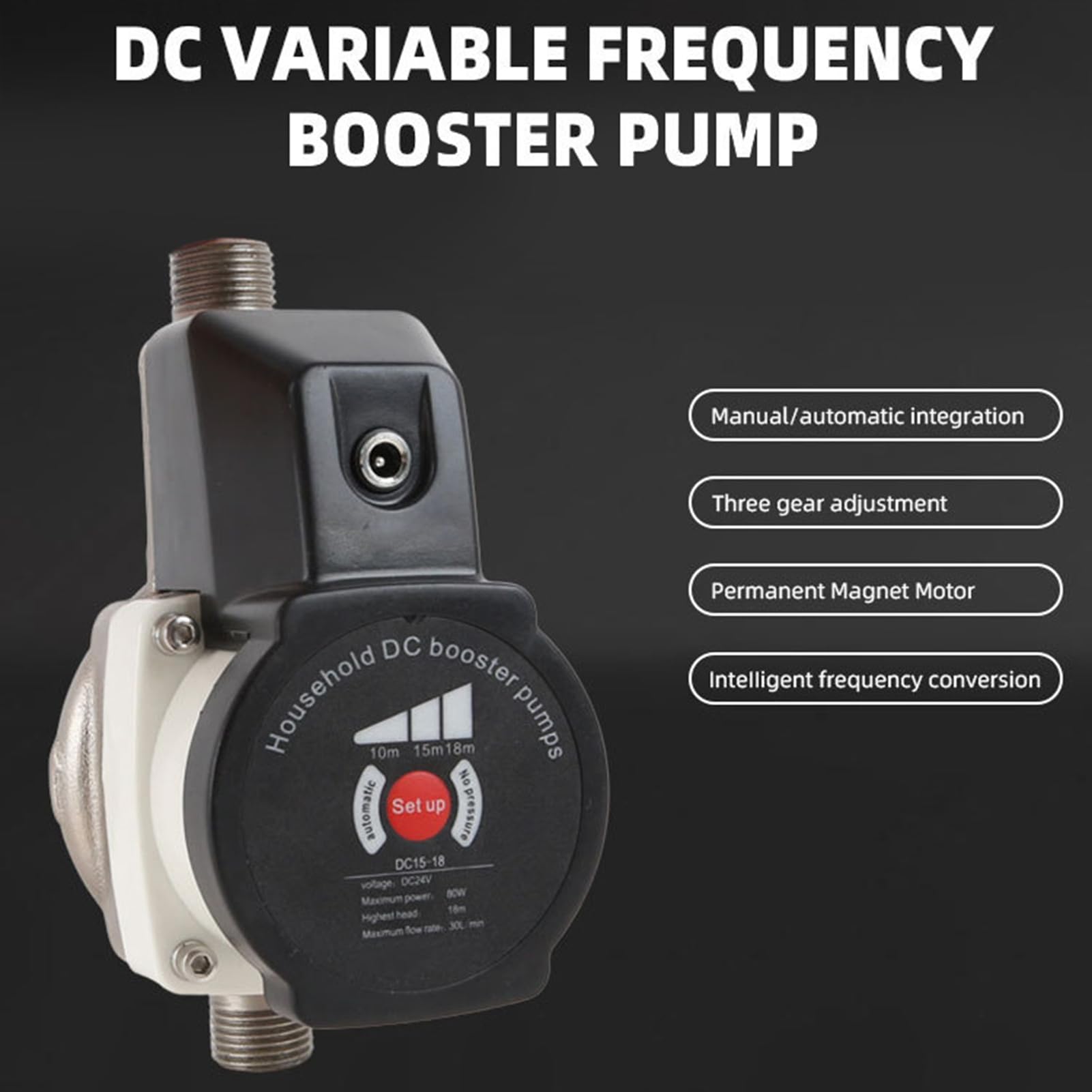 Fabater Pompa Booster per Pressione Dell'acqua, Pompa per Doccia Intelligente e Silenziosa de 475,5 GPH e 80W con Interfaccia NPT de 1/2 Pollice, modalità Manuale/automatica (EU)