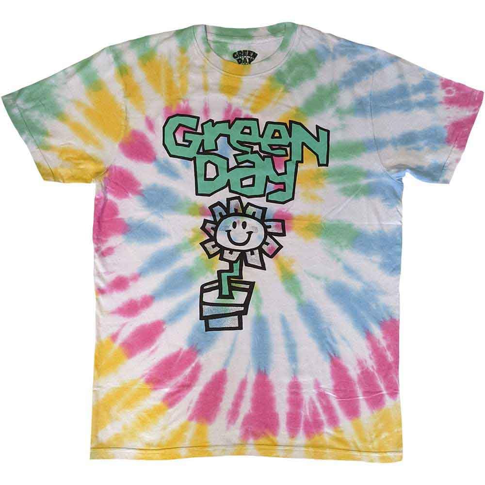 Rock Off Officially Licensed Products Unisex White Green Day T Shirt Flower Pot Band Logo Official Dye Wash L