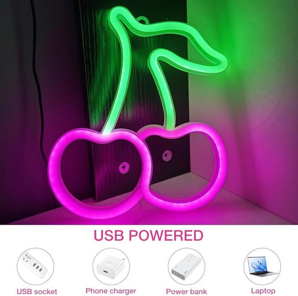 ALCXAZS Romantic Cherry Neon Signs For Room Decor Y2k Bright Pink Light Adds Fun Atmosphere To Bedroom Decor Dorm Romance, Rose Red