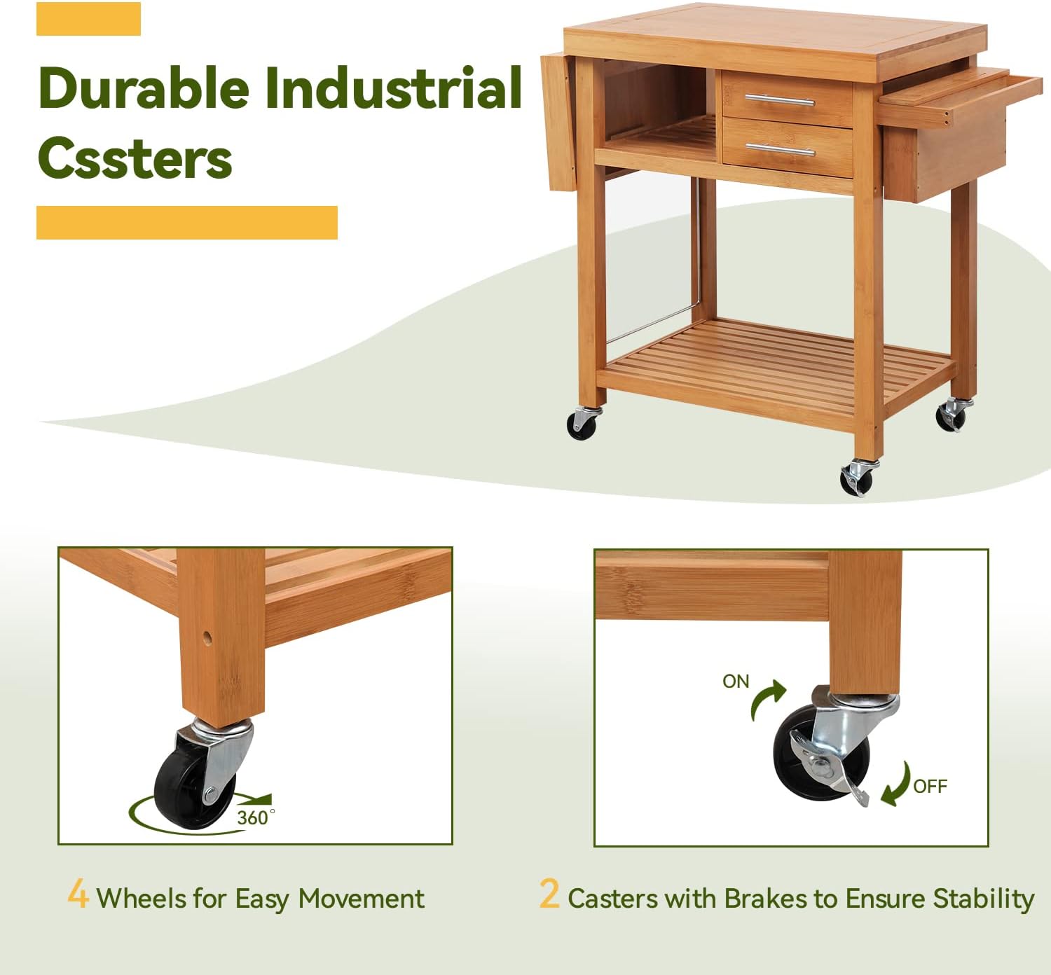 Buy EROMMY Rolling Bamboo Wood Kitchen Island Cart, MultiPurpose