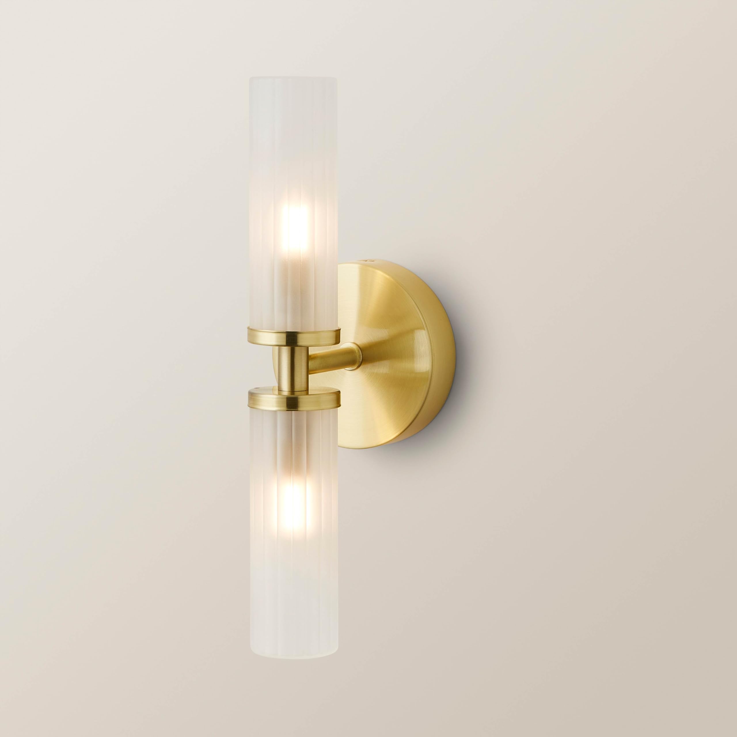 ValueLights | Gold 2 Way Wall Light Fitting with Reeded Glass Shade | Bath Wall Lights, Home Décor & Improvement Essential | IP44 Bathroom | Mains Wired