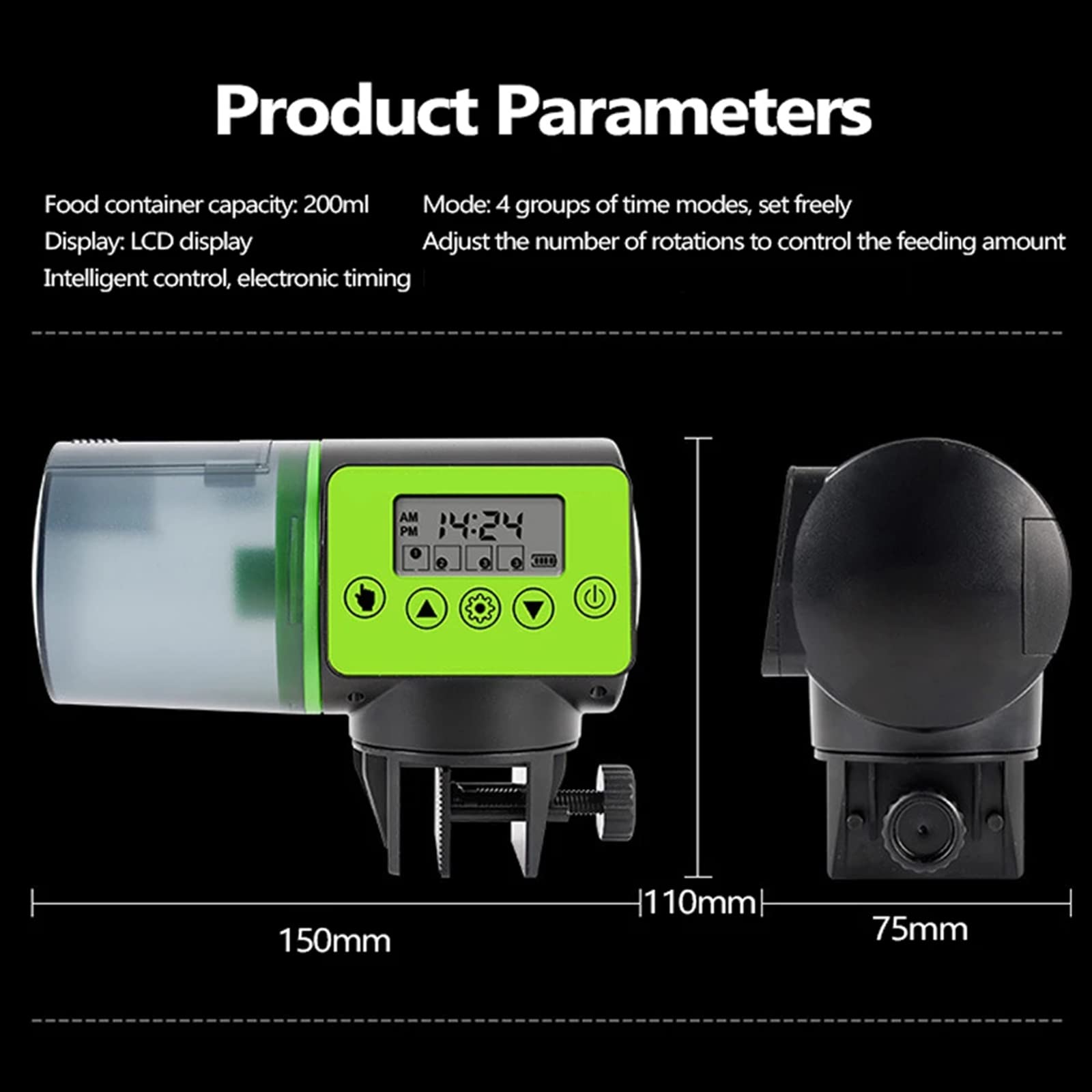 Distributore Automatico Cibo Pesci,200 Ml Alimentatore Automatico Acquario, Mangiatoia Acquario con Schermo LCD, Adatto per Acquario & Serbatoio per Pesci E Tartarughe