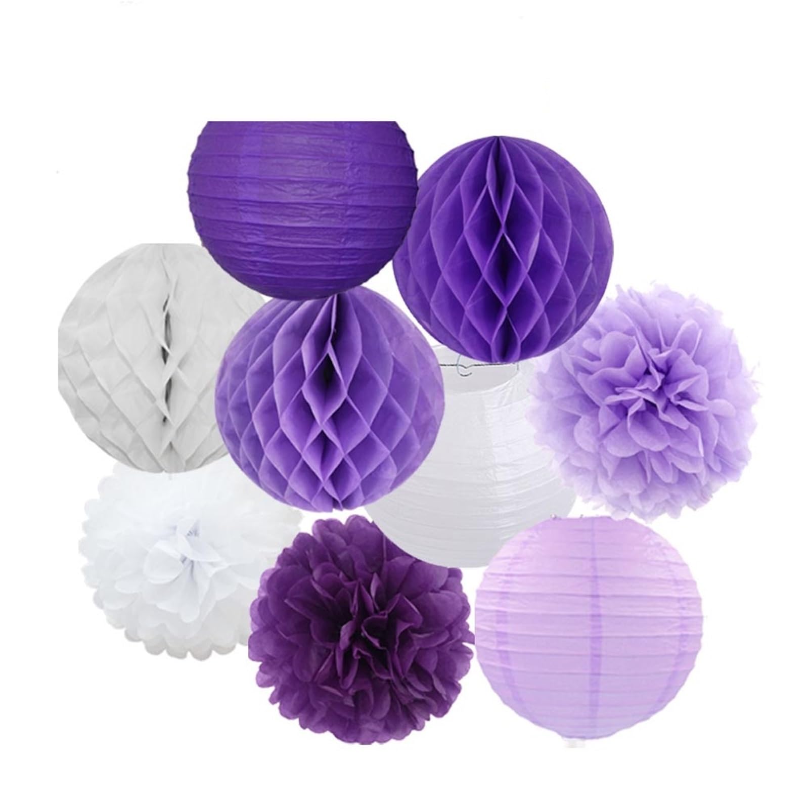 Paper Lanterns Wedding Party Favor Hanging Round Paper Lantern 6" 8" 10" 12" Baptism Birthday Holiday Decor(Purple White,8inch(20cm))