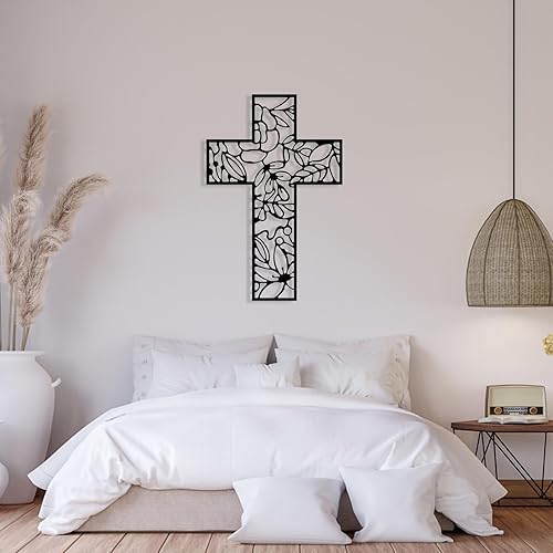 Miniatura 7 de Decoración de pared de cruz de metal, decoración de pared de flores de metal, arte de pared de metal Jesús, decoración cristiana, arte de pared de
