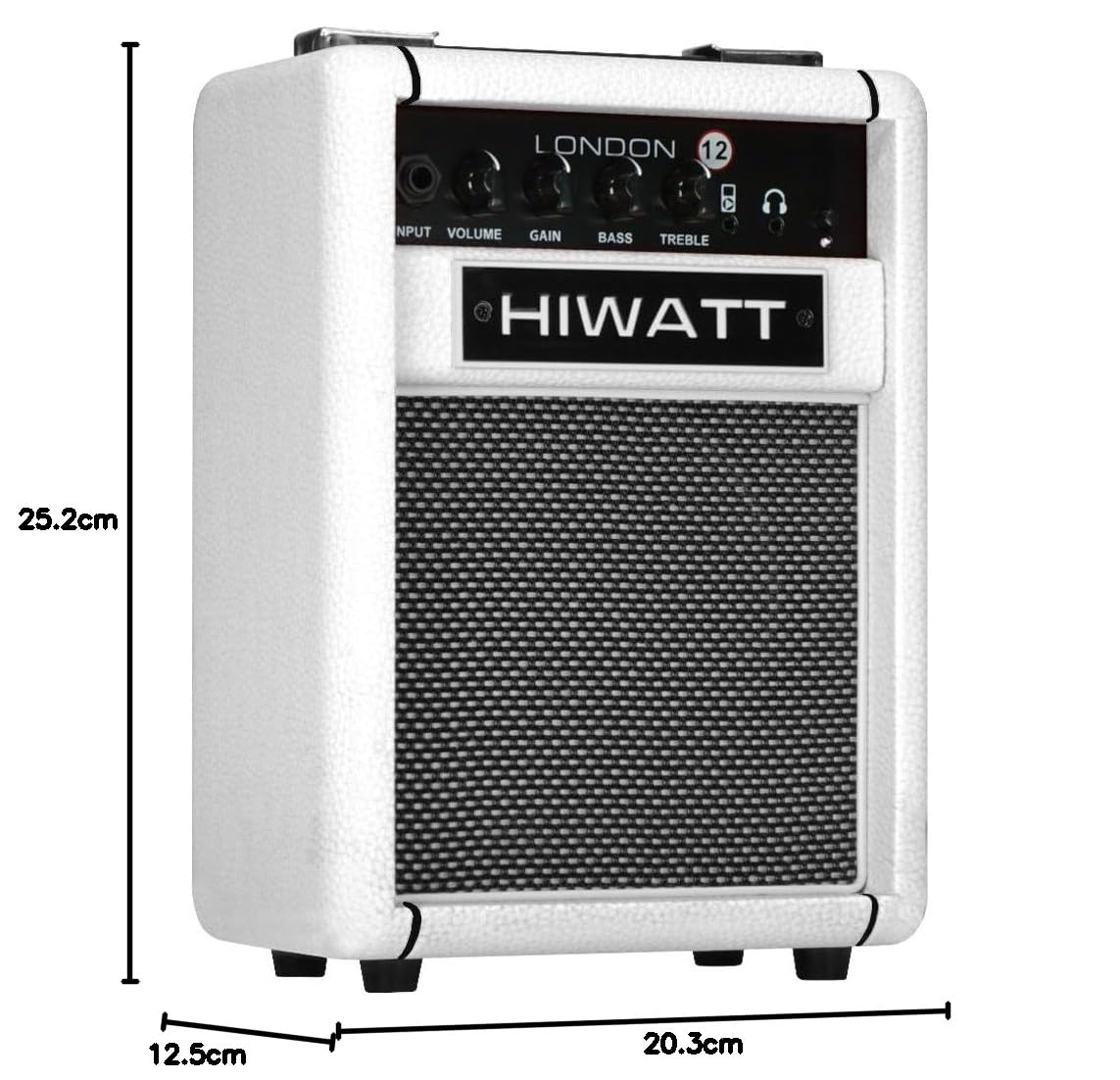 Hiwatt - London 12 Amplificador Combo para Guitarra 12 W, 1 Canal, Bluetooth, Salida de Auriculares de 3,5 mm, Entrada AUX, Controles de Volumen, Gain, Agudos y Graves, Blanco