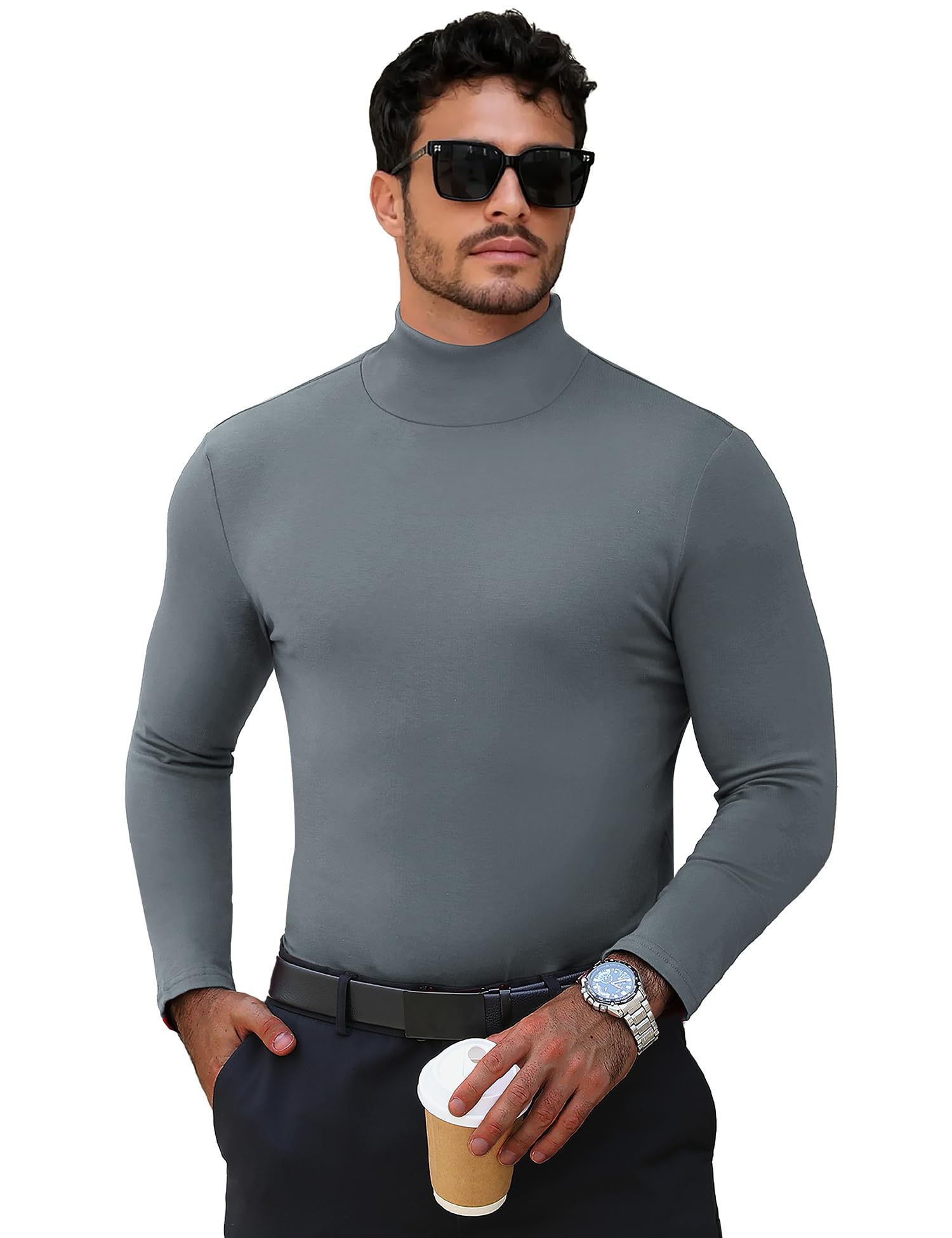 Men's Turtleneck Casual Basic High Neck Long Sleeve T Shirts Half Neck Lightweight Pullover Sweater