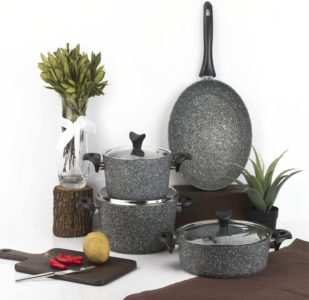 7 Piece Granite Cookware Set Gray Pan Kitchen Utensil Useful Non- Stick Pan Cookware Set