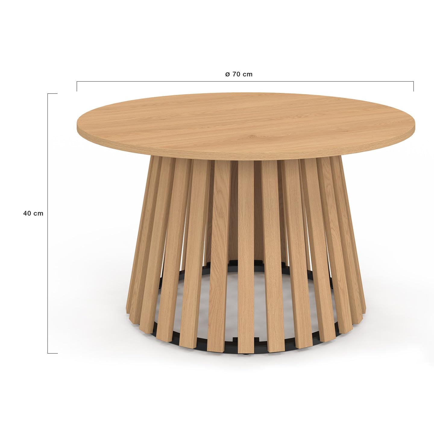 IDMarket - Runder Couchtisch Carmen 70 cm Holzfuß aus Latten und Holzplatte