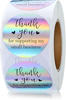 500 Pieces Thank You for Supporting My Small Business Stickers Roll Stickers Adhesive Holographic Stickers Rainbow Stickers for Business Online Retailers Boutiques Shops