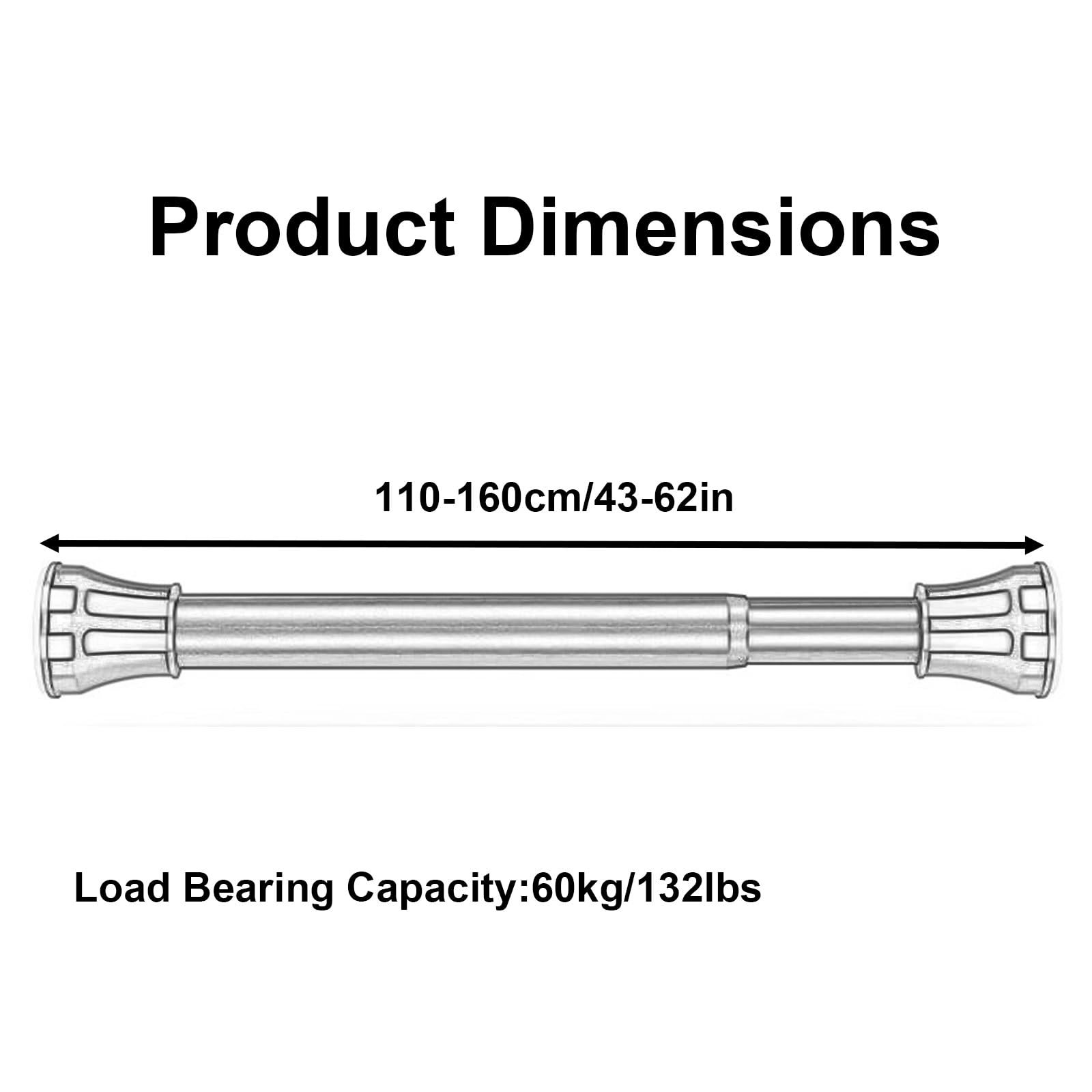 Tringle Rideau à Ressort Sans Perçage, Barre Rideau de Tension en Acier Inoxydable, Antidérapante pour Salle de Bain Dressing Buanderie(Silver,110-160cm/43-62in)