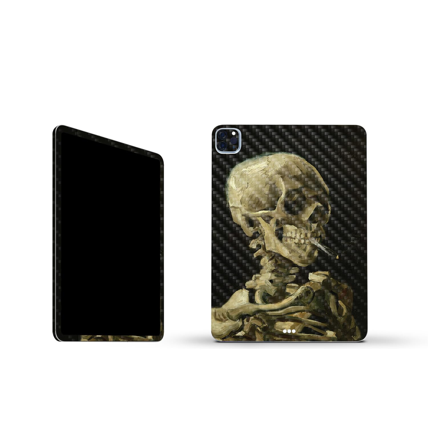 MightySkins Carbon Fiber Skin Compatible with Apple iPad Pro 11" M2 4th Gen (2022) Full Wrap Kit - Skull with Cigarette | Protective Durable Textured Carbon Fiber Finish | Made in The USA