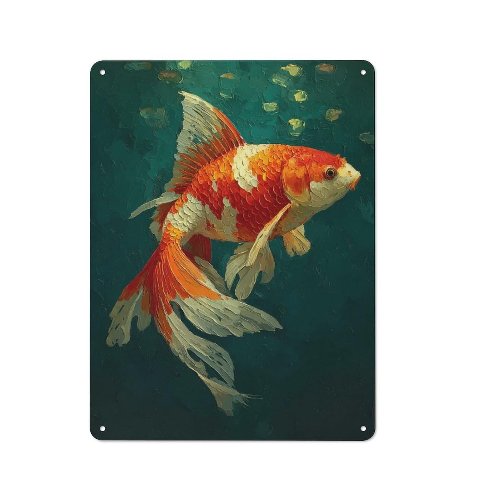 Kitchen Metal Sign with Goldfish Painting Design 40x30cm, Cosy Kitchen Wall Decor for Coffee Bar, Kitchen, Bistro Or Tea Corner