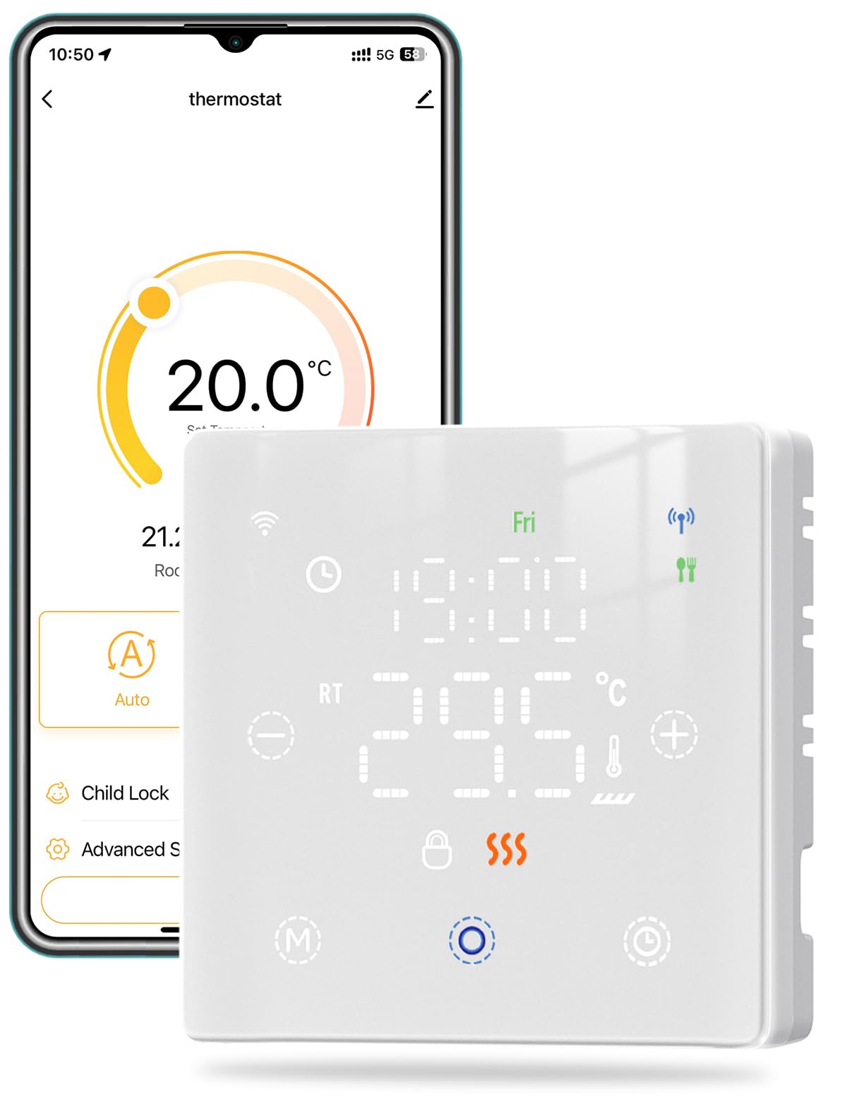 MOES Termostato WiFi a Batería de 2 Hilo, Calefaccion la Caldera Apto para Calderas de Gas, Termostato Programable Controlable por Voz, Compatible con Google Assistant/Alexa/Tuya/Smart Life