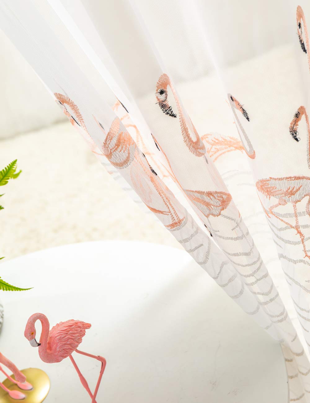 Lactraum - Tenda per cameretta Bambina, in Voile con Ricamo in Stile Fenicottero, Colore: Bianco Trasparente, Rosa Flamingo mit Ösen, 300 x 245 cm