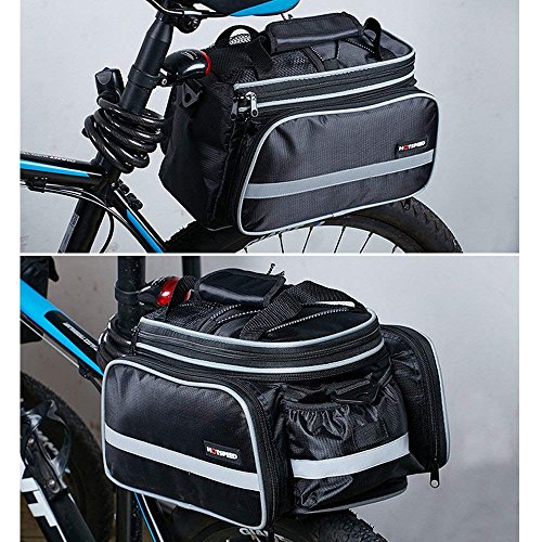 HSTYAIG Bike Bag Bicycle Pannier Waterproof Multi-Function Excursion Cycling Bicycle Bike Rear Seat Trunk Bag Carrying Luggage Package Rack Panniers with Rainproof Cover (Black) - Thumbnail 4