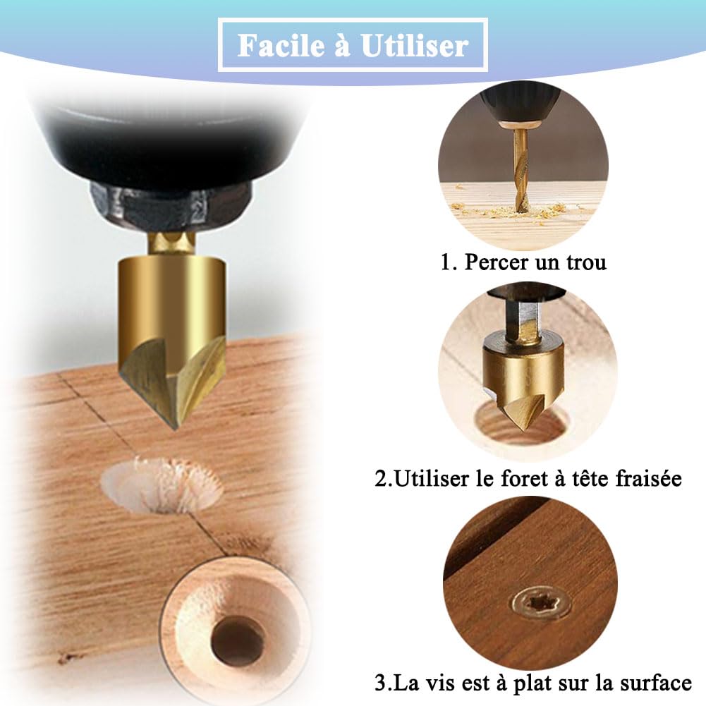 Foret Etage Metal Set De 6 Fraises à Chanfreiner HSS DIN 335 C | Pour Bois, Métal, PVC - 6,3mm à 20,5mm Outillage Bricolage Professionnel