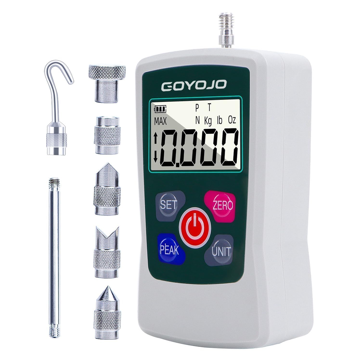GOYOJO Digital Force Gauge High-Precision Push-Pull Meter for Tension & Compression Testing Units (N, kg, lb, oz) Real-Time/Peak/First Peak Modes Ideal for Quality Control & Material Testing (50N)-image-7
