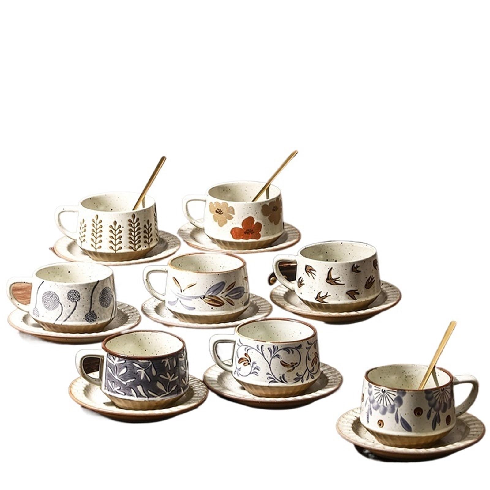 Juego De Tazas De Café Juego de tazas de café vintage, tazas y platos de cerámica, tazas con taza de té y tazas de café.(Cup-02)