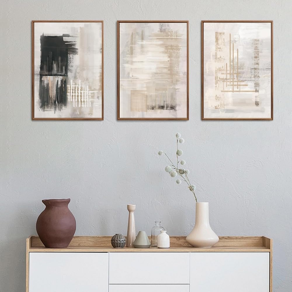 HURCP Set Of 3 Canvas Poster Modern Abstract Black White Beige Neutral Minimalist Wall Art Prints Gift Bedroom Living Room Dorm Gallery Corridor Decor Picture,50x70 CM (19.7x27.6 In)