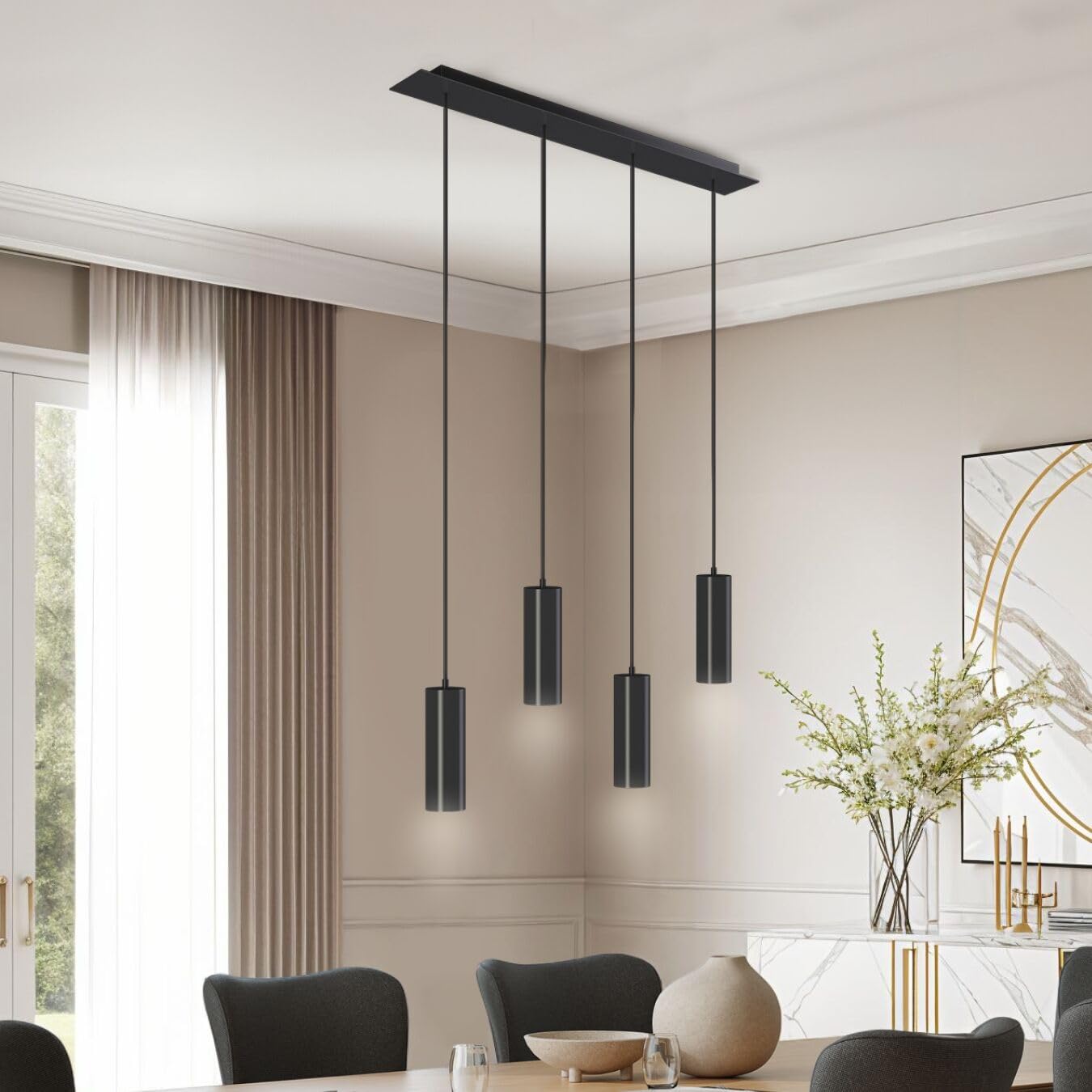 tectake® Lampadario Sospensione Industriale, Lampadario Soffitto 4 Fiamme, Paralumi in Acciaio, Lampada Sospensione Regolabile Moderna, Ideale per Soggiorno e Camera da Letto